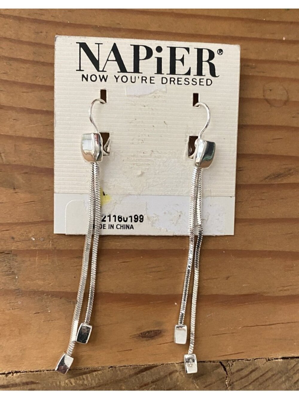 Napier Lever back Silvertone Earrings 3”
